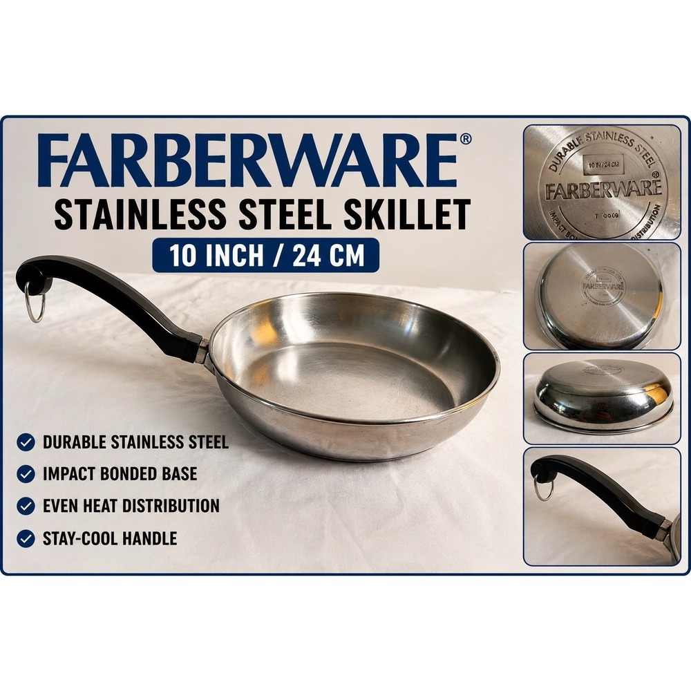 Farberware 10" Stainless Steel Fry Pan Skillet Impact Bonded Aluminum Clad Base